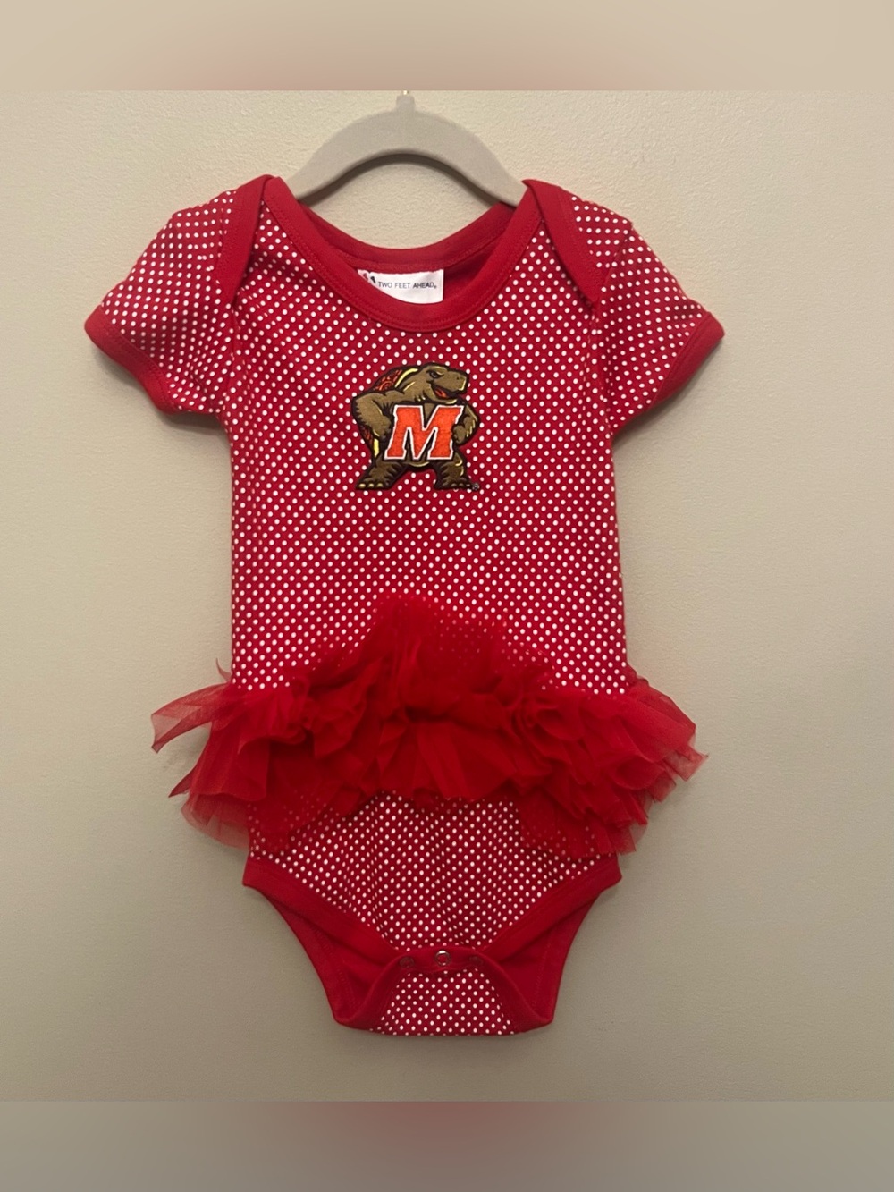 NWT Maryland Terrapins Red Polka Dot Tutu Bodysuit 18 Month Two Feet Ahead